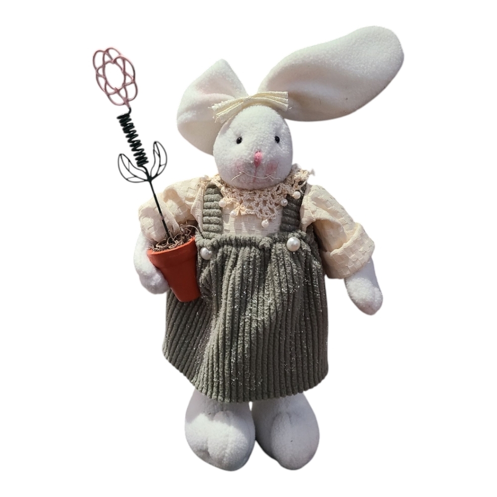 Stuffed Standing Rabbit Flower Pot 17" Tall VINTAGE‎ Easter decor SPRING TIME